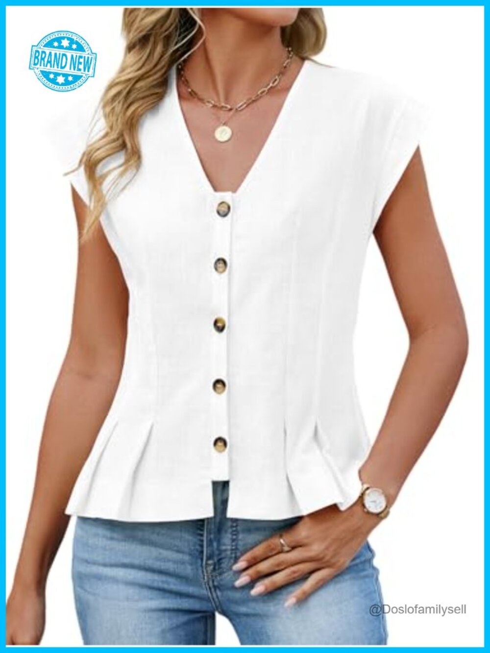 Womens 100% Cotton V Neck Crop Tank Top Cap Sleeve Button Down Shirt